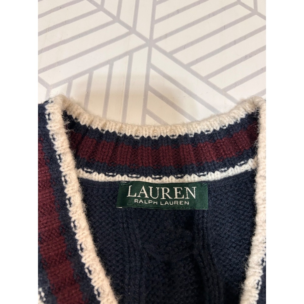 RALPH LAUREN Cozy Boho Chic Knit Navy Burgundy Logo poncho One Size i. - Picture 5 of 8
